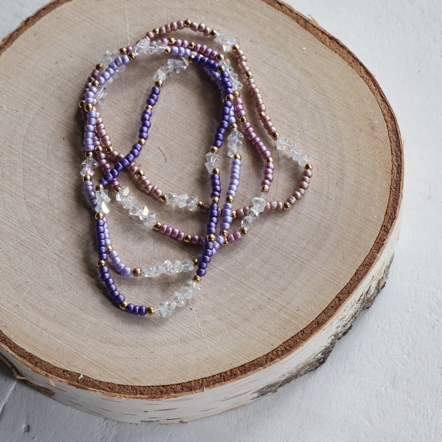 Set of Four Purple Crystal Bracelets