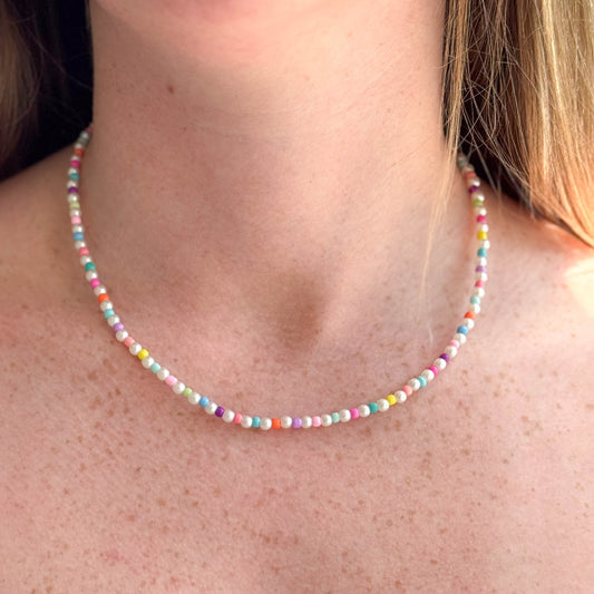 Multi Color Beaded Necklace with Pearls