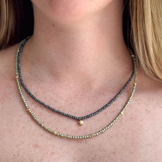 Bubble Star, Charcoal and Sage Layered Necklace