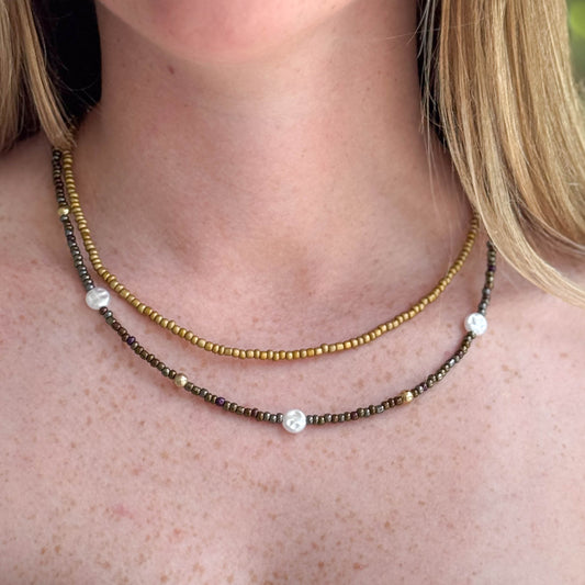 Gold, Copper, and Pearl Layered Necklace