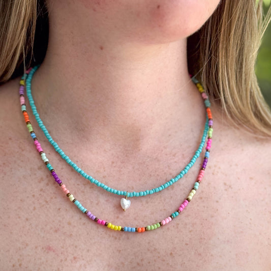 Pearl Heart, Multi Colored Layered Necklace
