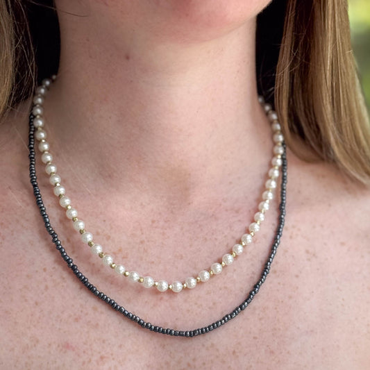 Charcoal, Pearl, and Gold Layered Necklace