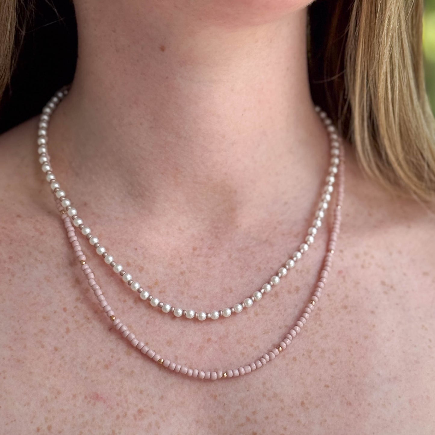 Pearl, Pink, and Gold Layered Necklace