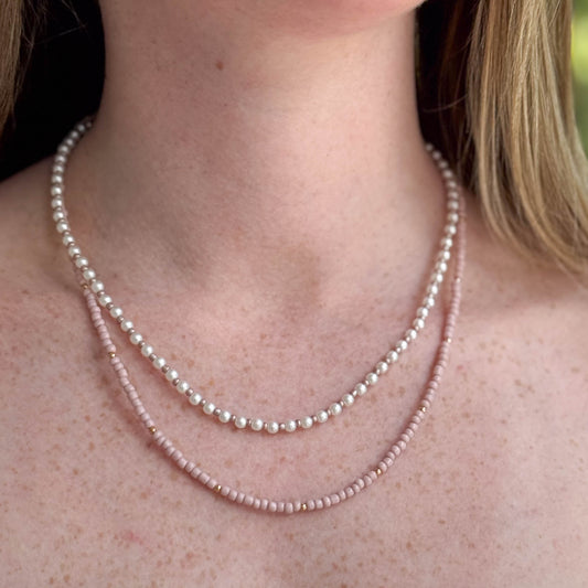 Pearl, Pink, and Gold Layered Necklace