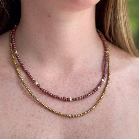 Bubble Star, Gold and Maroon Layered Necklace