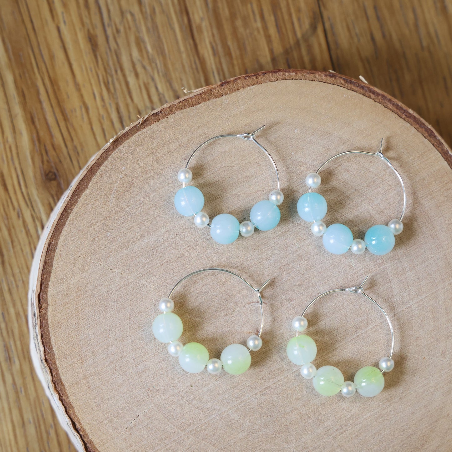 Silver Beaded Hoops