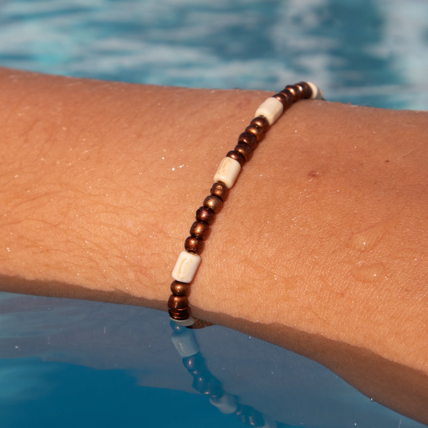 Brown and White Beaded Bracelet
