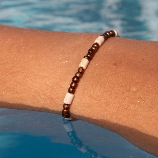 Brown and White Beaded Bracelet